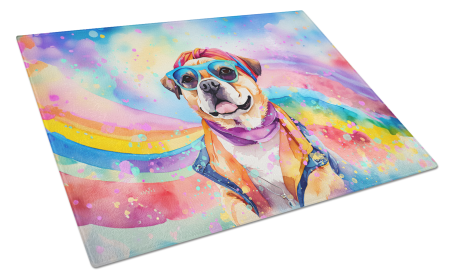 Hippie Dawg Glass Cutting Board (Dog Breed: Pug 2545, size: large)