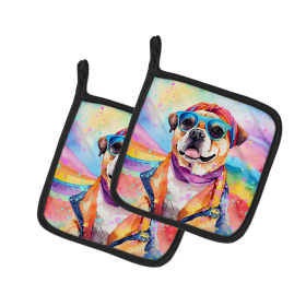 Hippie Dawg Pair of Pot Holders (Design: Pug 2545, size: 7.5HX7.5W)