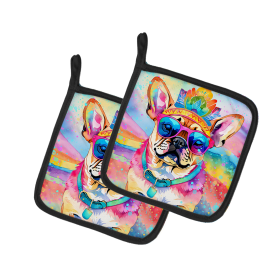 Hippie Dawg Pair of Pot Holders (Design: Pug 2546, size: 7.5HX7.5W)