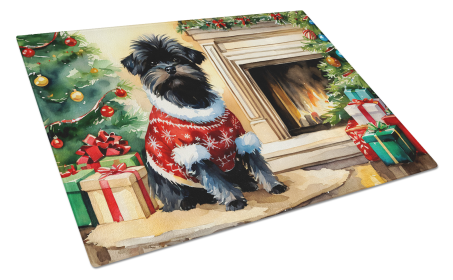 Cozy Christmas Glass Cutting Board (Dog Breed: Affenpinscher 2585, size: large)