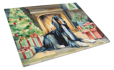 Cozy Christmas Glass Cutting Board (Dog Breed: Afghan Hound 2586, size: large)