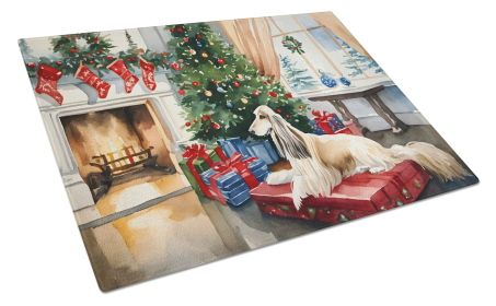 Cozy Christmas Glass Cutting Board (Dog Breed: Afghan Hound 2587, size: large)