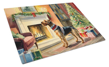 Cozy Christmas Glass Cutting Board (Dog Breed: Airedale Terrier 2589, size: large)