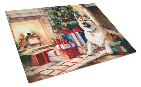 Cozy Christmas Glass Cutting Board (Dog Breed: Akita 2590, size: large)