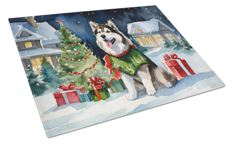 Cozy Christmas Glass Cutting Board (Dog Breed: Alaskan Malamute 2592, size: large)