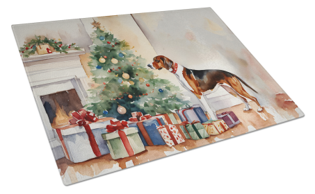 Cozy Christmas Glass Cutting Board (Dog Breed: American English Coonhound 2594, size: large)