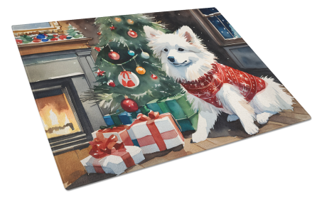 Cozy Christmas Glass Cutting Board (Dog Breed: American Eskimo 2595, size: large)