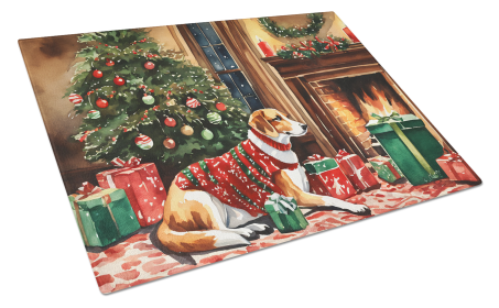 Cozy Christmas Glass Cutting Board (Dog Breed: American Foxhound 2596, size: large)