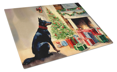 Cozy Christmas Glass Cutting Board (Dog Breed: Australian Kelpie 2599, size: large)