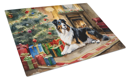 Cozy Christmas Glass Cutting Board (Dog Breed: Australian Shepherd 2600, size: large)
