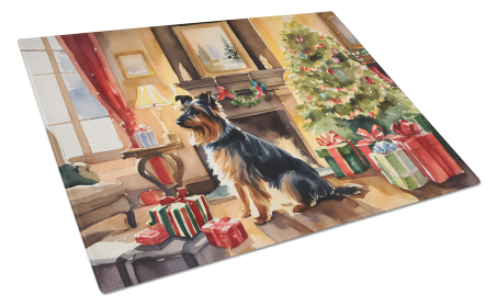 Cozy Christmas Glass Cutting Board (Dog Breed: Australian Terrier 2601, size: large)