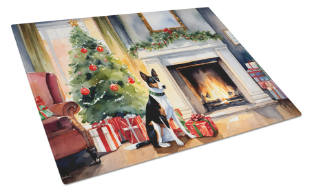 Cozy Christmas Glass Cutting Board (Dog Breed: Basenji 2602, size: large)
