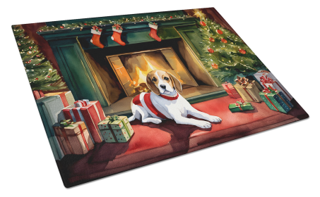 Cozy Christmas Glass Cutting Board (Dog Breed: Beagle 2604, size: large)