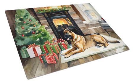 Cozy Christmas Glass Cutting Board (Dog Breed: Belgian Malinois 2607, size: large)