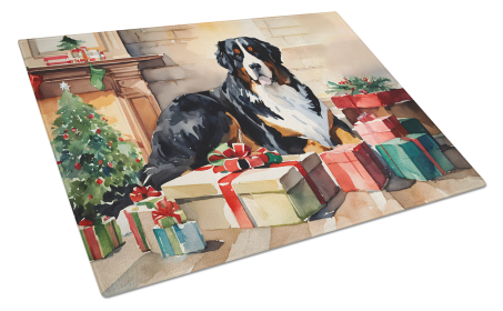 Cozy Christmas Glass Cutting Board (Dog Breed: Bernese Mountain Dog 2610, size: large)