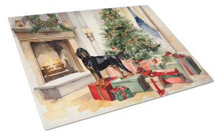 Cozy Christmas Glass Cutting Board (Dog Breed: Black and Tan Coonhound 2612, size: large)