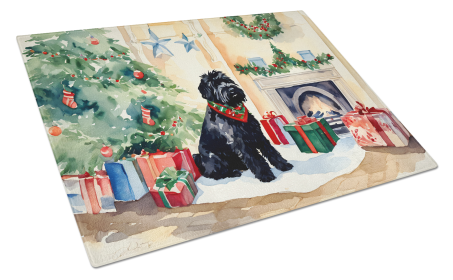 Cozy Christmas Glass Cutting Board (Dog Breed: Black Russian Terrier 2613, size: large)