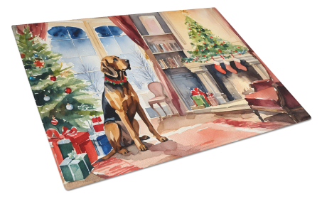Cozy Christmas Glass Cutting Board (Dog Breed: Bloodhound 2614, size: large)
