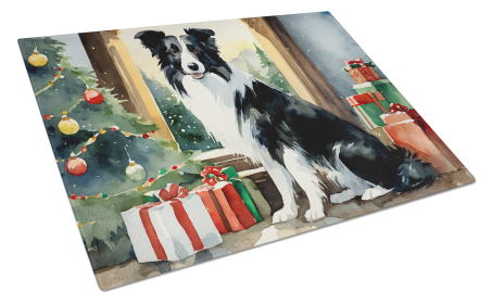 Cozy Christmas Glass Cutting Board (Dog Breed: Border Collie 2615, size: large)