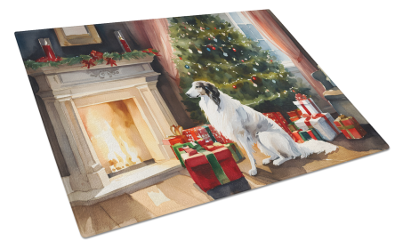 Cozy Christmas Glass Cutting Board (Dog Breed: Borzoi 2617, size: large)