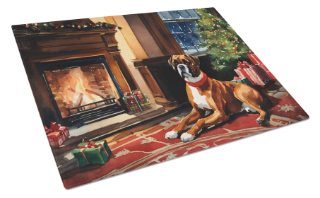 Cozy Christmas Glass Cutting Board (Dog Breed: Boxer 2620, size: large)