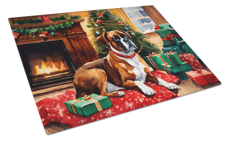 Cozy Christmas Glass Cutting Board (Dog Breed: Boxer 2621, size: large)