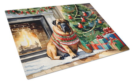 Cozy Christmas Glass Cutting Board (Dog Breed: Bullmastiff 2624, size: large)