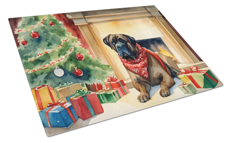 Cozy Christmas Glass Cutting Board (Dog Breed: Bullmastiff 2625, size: large)