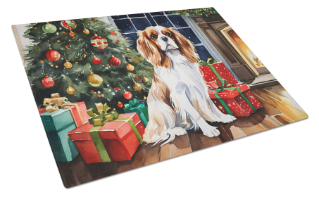 Cozy Christmas Glass Cutting Board (Dog Breed: Cavalier Spaniel 2626, size: large)