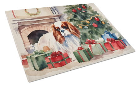 Cozy Christmas Glass Cutting Board (Dog Breed: Cavalier Spaniel 2627, size: large)