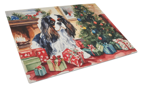 Cozy Christmas Glass Cutting Board (Dog Breed: Cavalier Spaniel 2628, size: large)