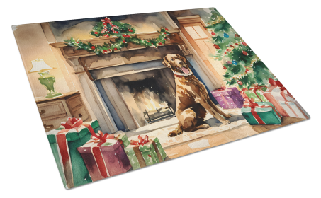 Cozy Christmas Glass Cutting Board (Dog Breed: Chesapeake Bay Retriever 2629, size: large)