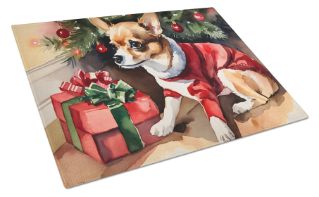 Cozy Christmas Glass Cutting Board (Dog Breed: Chihuahua 2630, size: large)