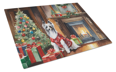 Cozy Christmas Glass Cutting Board (Dog Breed: Chinese Crested 2631, size: large)