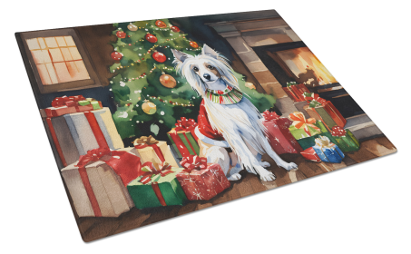 Cozy Christmas Glass Cutting Board (Dog Breed: Chinese Crested 2632, size: large)