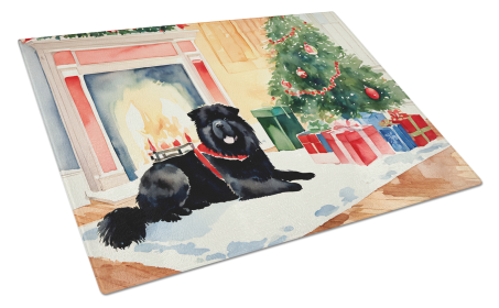 Cozy Christmas Glass Cutting Board (Dog Breed: Chow Chow 2633, size: large)