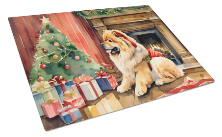 Cozy Christmas Glass Cutting Board (Dog Breed: Chow Chow 2634, size: large)