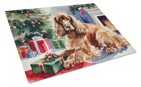 Cozy Christmas Glass Cutting Board (Dog Breed: Cocker Spaniel 2635, size: large)