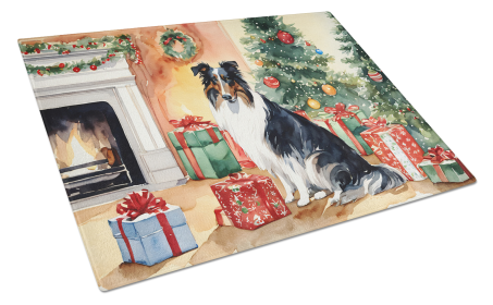 Cozy Christmas Glass Cutting Board (Dog Breed: Collie 2636, size: large)