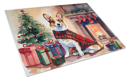Cozy Christmas Glass Cutting Board (Dog Breed: Corgi 2637, size: large)