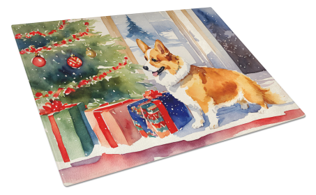 Cozy Christmas Glass Cutting Board (Dog Breed: Corgi 2638, size: large)