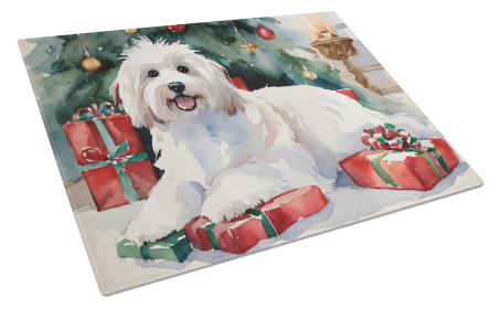 Cozy Christmas Glass Cutting Board (Dog Breed: Coton De Tulear 2639, size: large)
