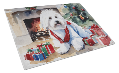 Cozy Christmas Glass Cutting Board (Dog Breed: Coton De Tulear 2640, size: large)