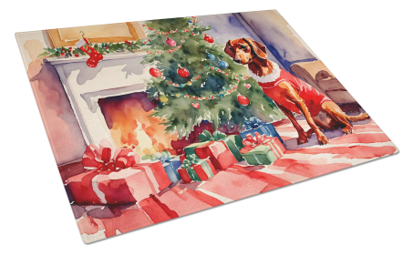 Cozy Christmas Glass Cutting Board (Dog Breed: Dachshund 2641, size: large)