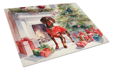 Cozy Christmas Glass Cutting Board (Dog Breed: Dachshund 2642, size: large)