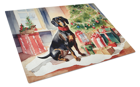Cozy Christmas Glass Cutting Board (Dog Breed: Dachshund 2643, size: large)