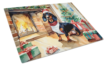Cozy Christmas Glass Cutting Board (Dog Breed: Dachshund 2644, size: large)