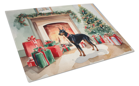 Cozy Christmas Glass Cutting Board (Dog Breed: Doberman Pinscher 2646, size: large)