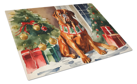 Cozy Christmas Glass Cutting Board (Dog Breed: Dogue de Bordeaux 2647, size: large)