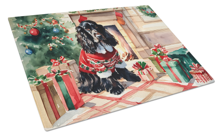Cozy Christmas Glass Cutting Board (Dog Breed: English Cocker Spaniel 2650, size: large)